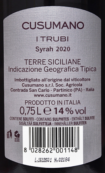 SYRAH „I TRUBI“ IGT 2020 - Soc. Agricola CUSUMANO